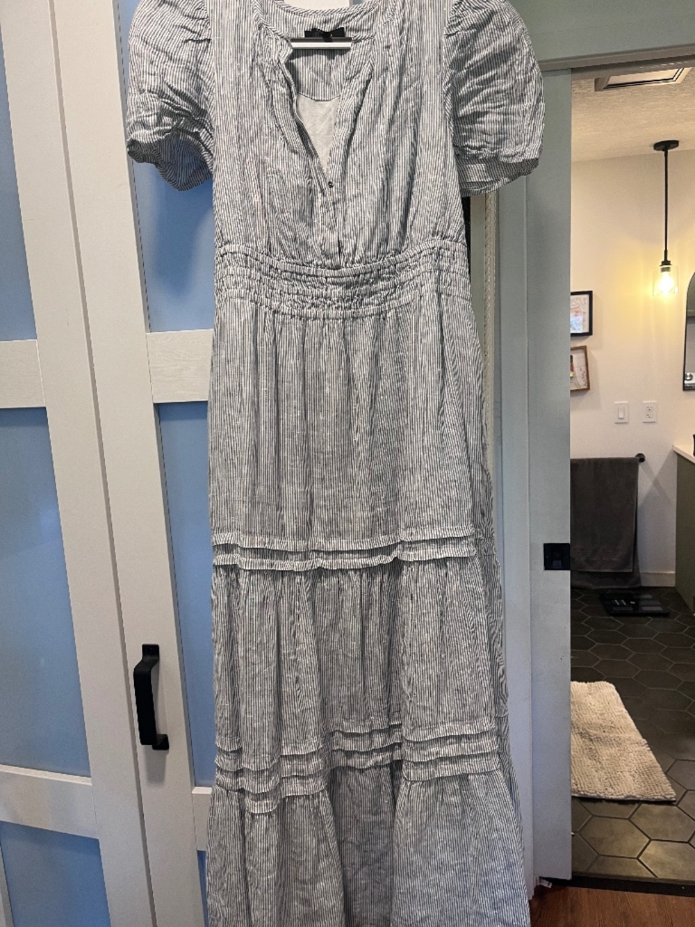 Quince Large Blue and White Striped Dress